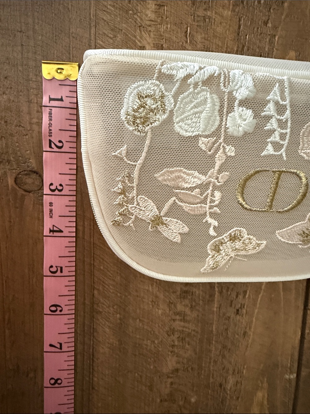 Dior Floral Embroidered Mesh Cosmetic Pouch - Picture 3 of 5